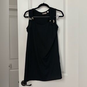 Black Sleeveless Dress with Button Accents